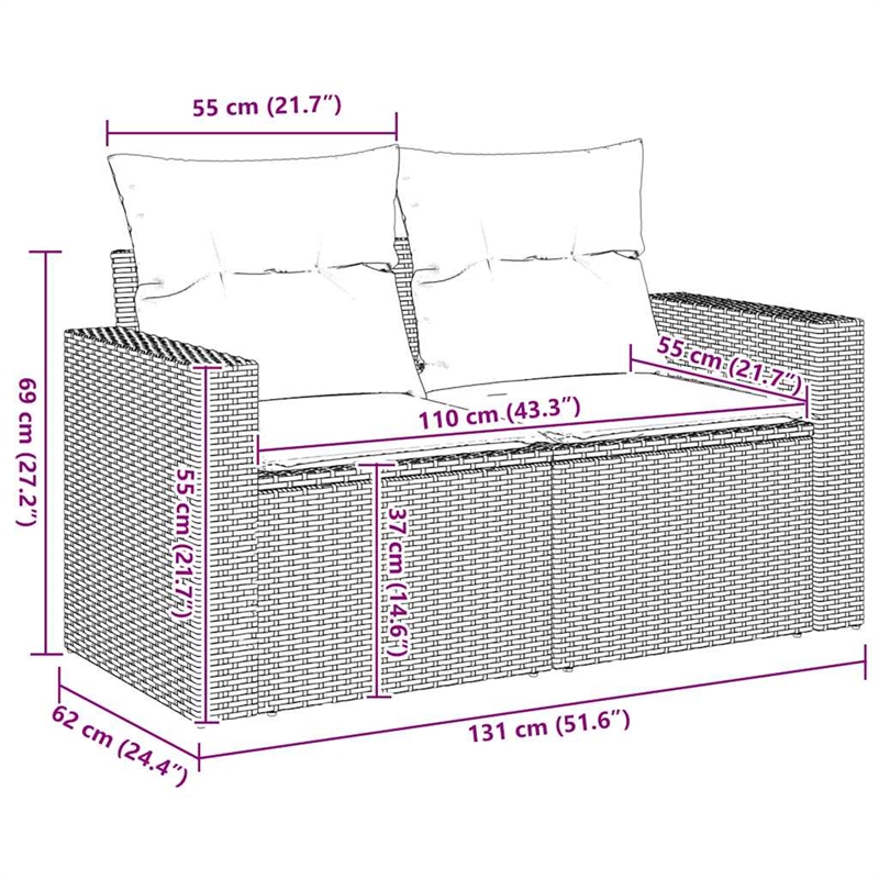 Afuera Living Rattan & Steel & Polyester Medium Garden Sofa in Beige