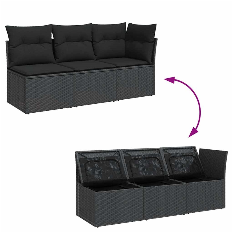 Afuera Living 3-Seater PE Rattan Modular Garden Sofa in Black