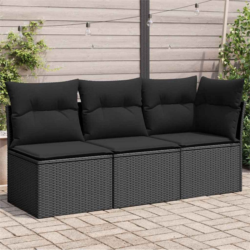 Afuera Living 3-Seater PE Rattan Modular Garden Sofa in Black