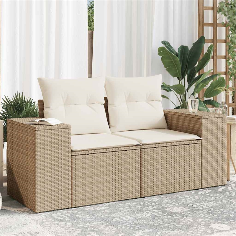 Afuera Living 2-Seater Poly Rattan Garden Sofa With Adjustable Legs in Beige