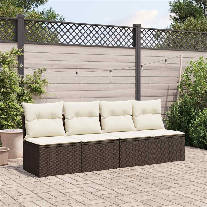 Afuera Living Poly Rattan & Powder-Coated Steel Garden Sofa in Brown & Cream