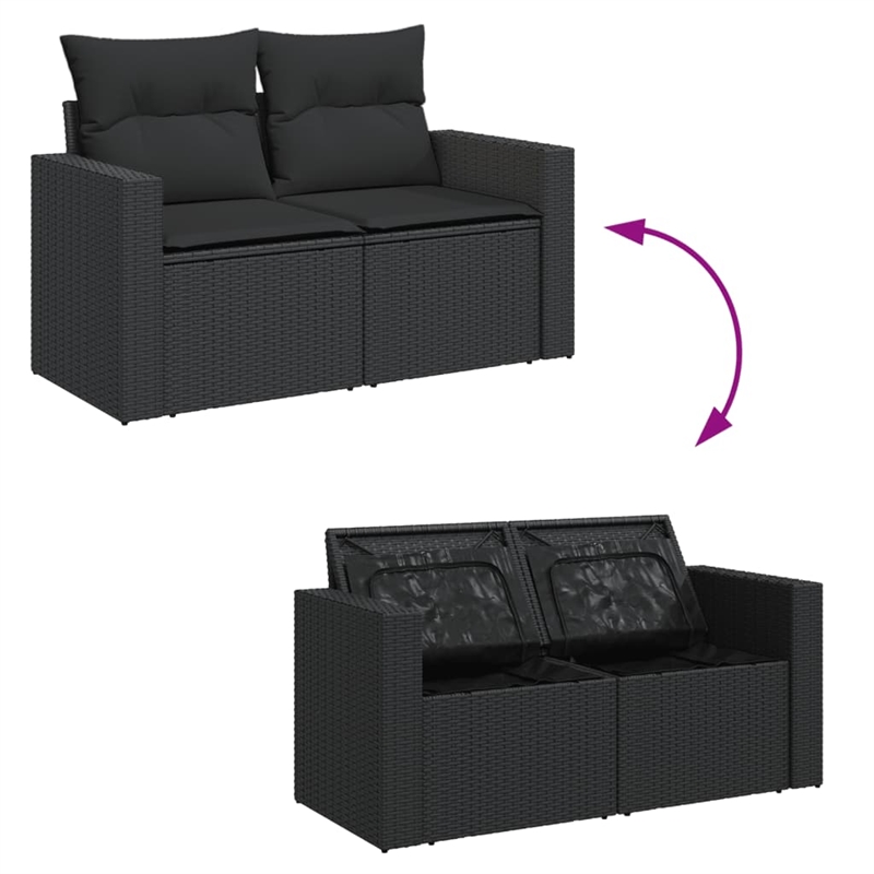 Afuera Living 2-Seater Rattan & Powder-Coated Steel Modular Garden Sofa in Black