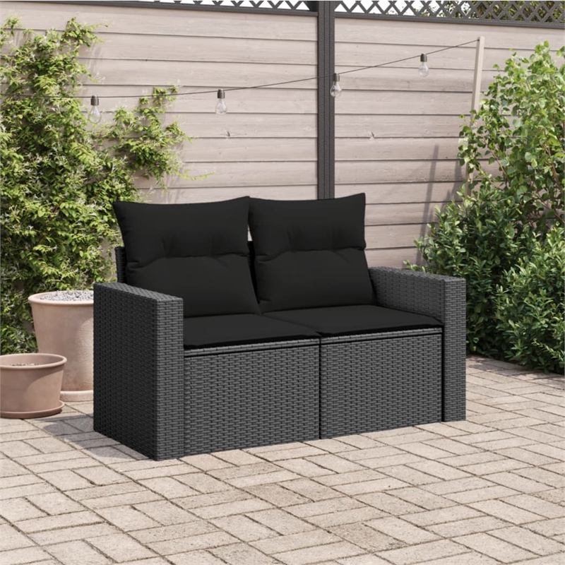 Afuera Living 2-Seater Rattan & Powder-Coated Steel Modular Garden Sofa in Black