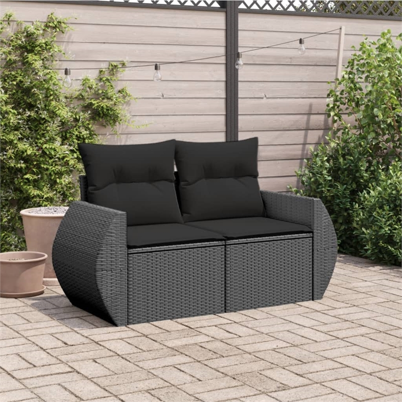 Afuera Living 2-Seater Poly Rattan Modular Garden Sofa in Black