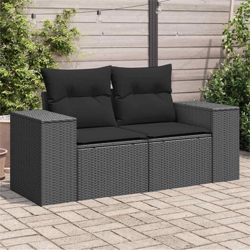 Afuera Living Rattan & Powder-Coated Steel Garden Sofa With Polyester in Black