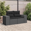Afuera Living Rattan & Powder-Coated Steel Garden Sofa With Polyester in Black