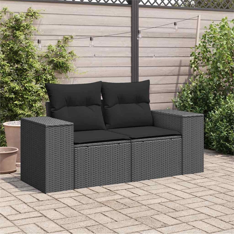 Afuera Living Rattan & Powder-Coated Steel Garden Sofa With Polyester in Black