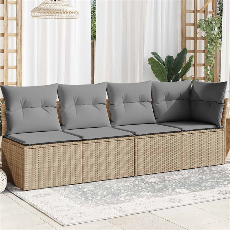 Afuera Living Contemporary Synthetic Poly Rattan Garden Sofa in Beige