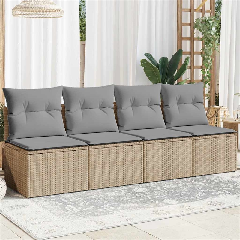 Afuera Living Large PE Rattan Garden Sofa With Adjustable Feet in Beige