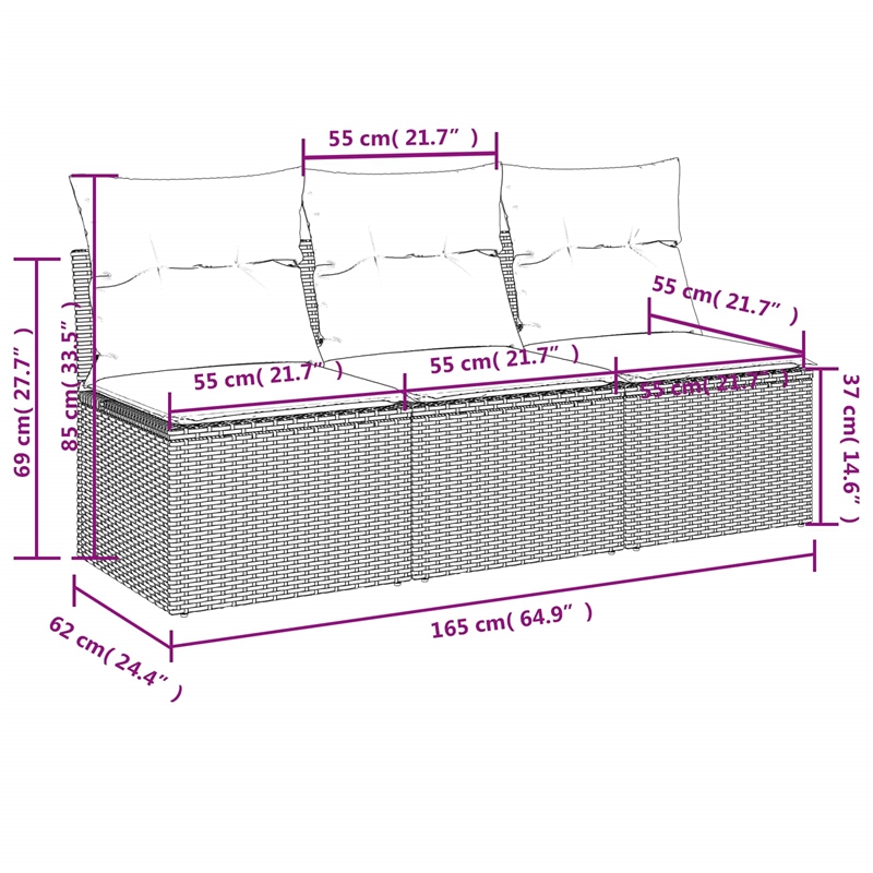 Afuera Living Contemporary Durable Poly Rattan Garden Sofa in Brown