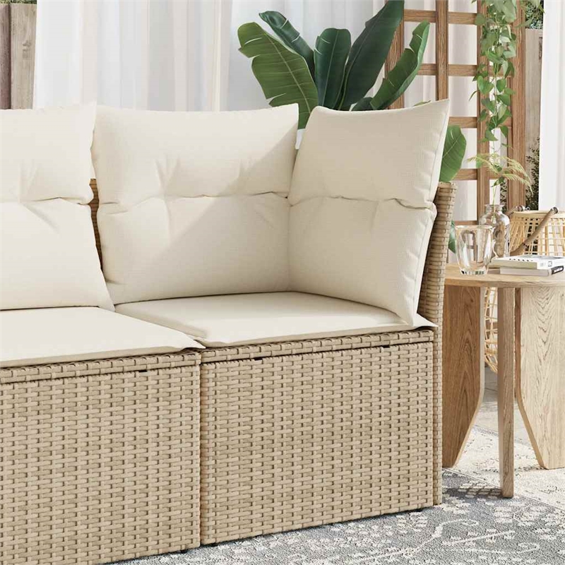 Afuera Living Poly Rattan & Powder-Coated Steel & Polyester Garden Sofa in Beige