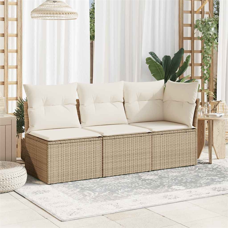 Afuera Living Poly Rattan & Powder-Coated Steel & Polyester Garden Sofa in Beige