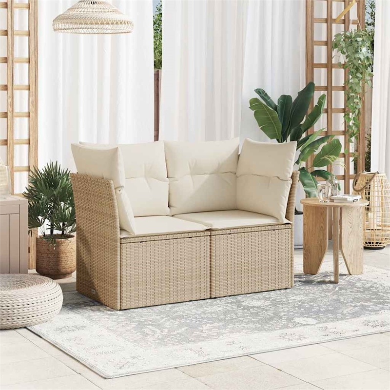 Afuera Living 2-Seater Rattan & Powder-Coated Steel Modular Garden Sofa in Beige