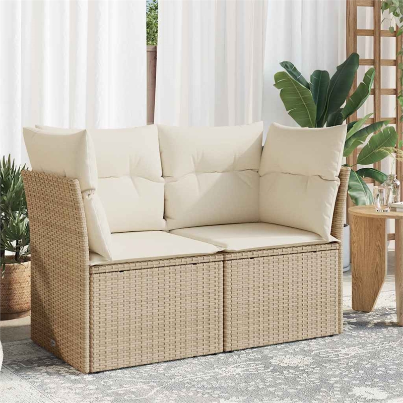 Afuera Living 2-Seater Rattan & Powder-Coated Steel Modular Garden Sofa in Beige