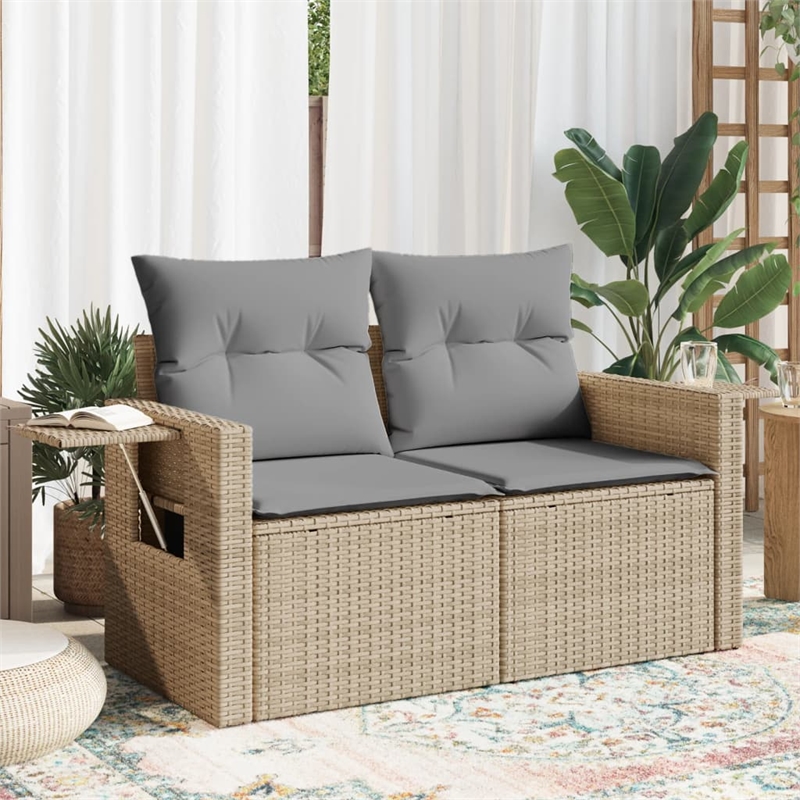 Afuera Living Rattan & Steel & Polyester Fabric Garden Sofa in Beige