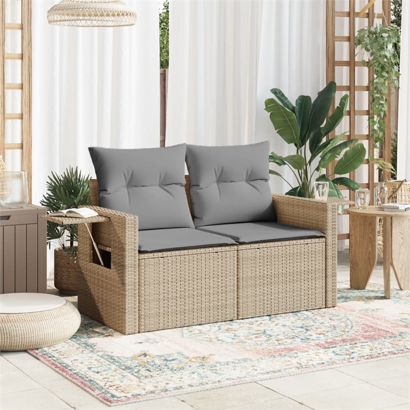 Afuera Living Rattan & Steel & Polyester Fabric Garden Sofa in Beige