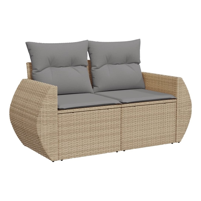 Afuera Living 2-Seater Poly Rattan Garden Sofa With Adjustable Feet in Beige