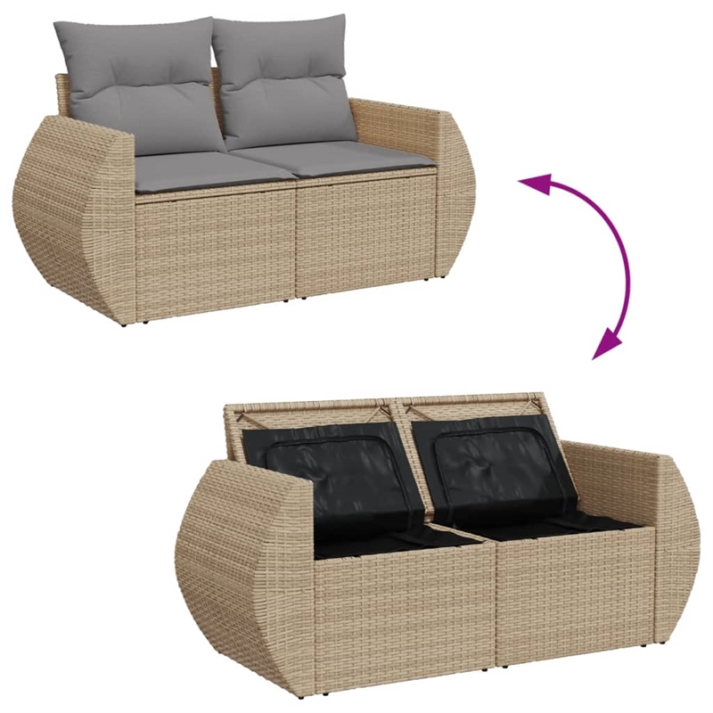 Afuera Living 2-Seater Poly Rattan Garden Sofa With Adjustable Feet in Beige