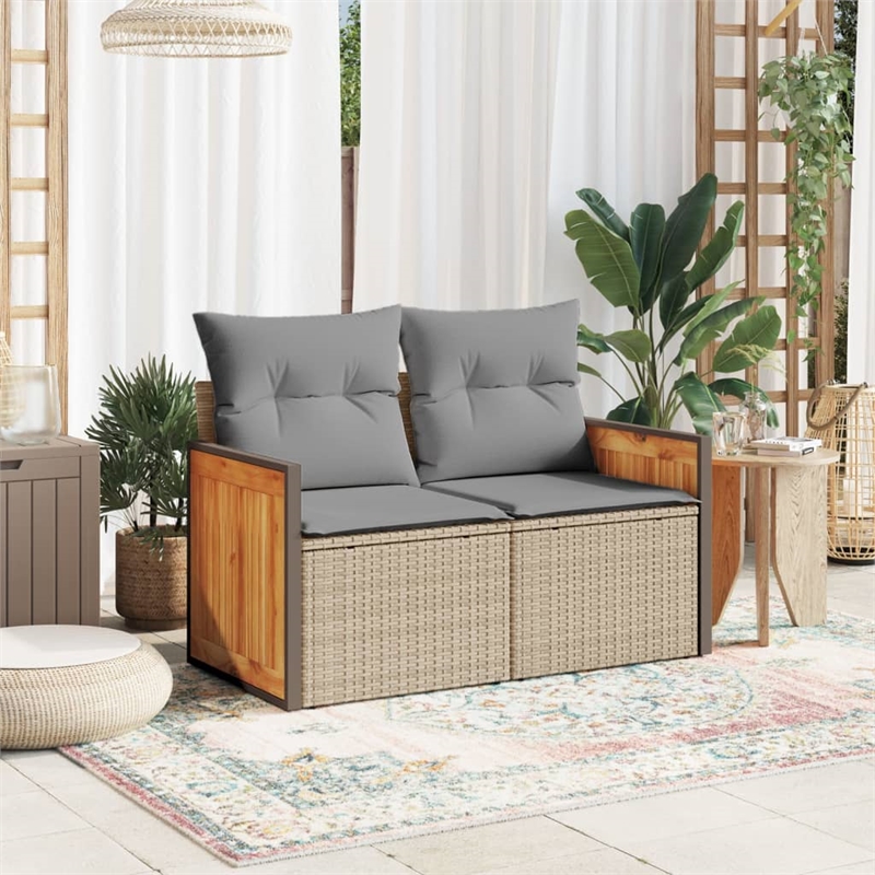 Afuera Living Medium Poly Rattan Garden Sofa With Adjustable Feet in Beige