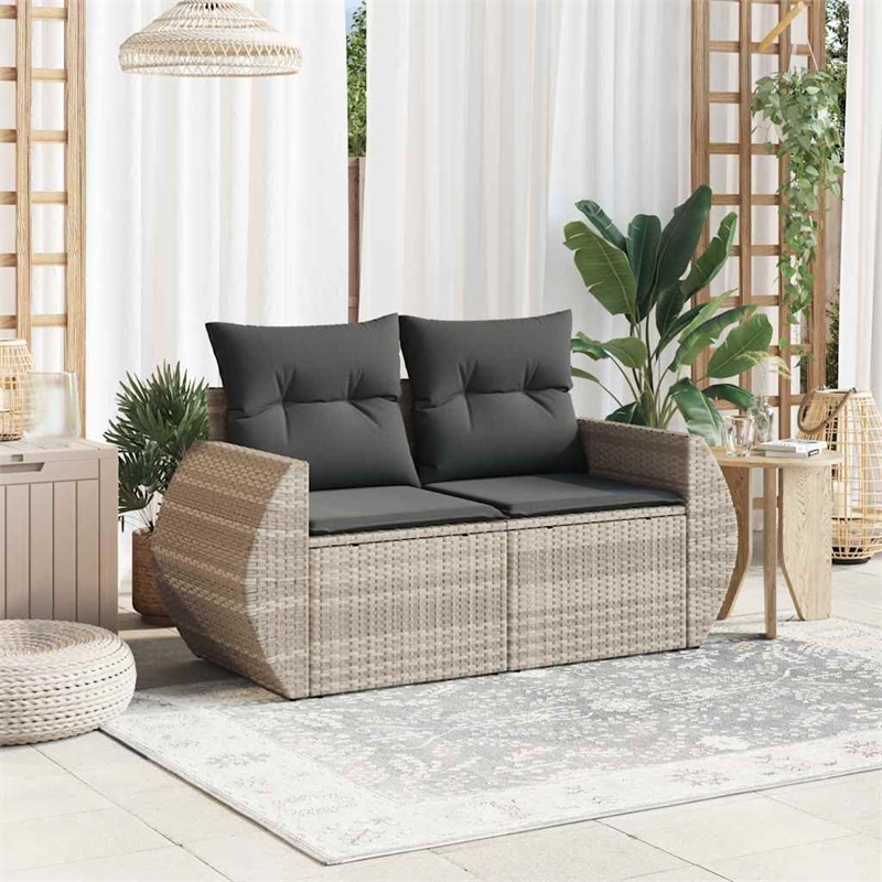 Afuera Living Contemporary Synthetic Poly Rattan Garden Sofa in Light Gray