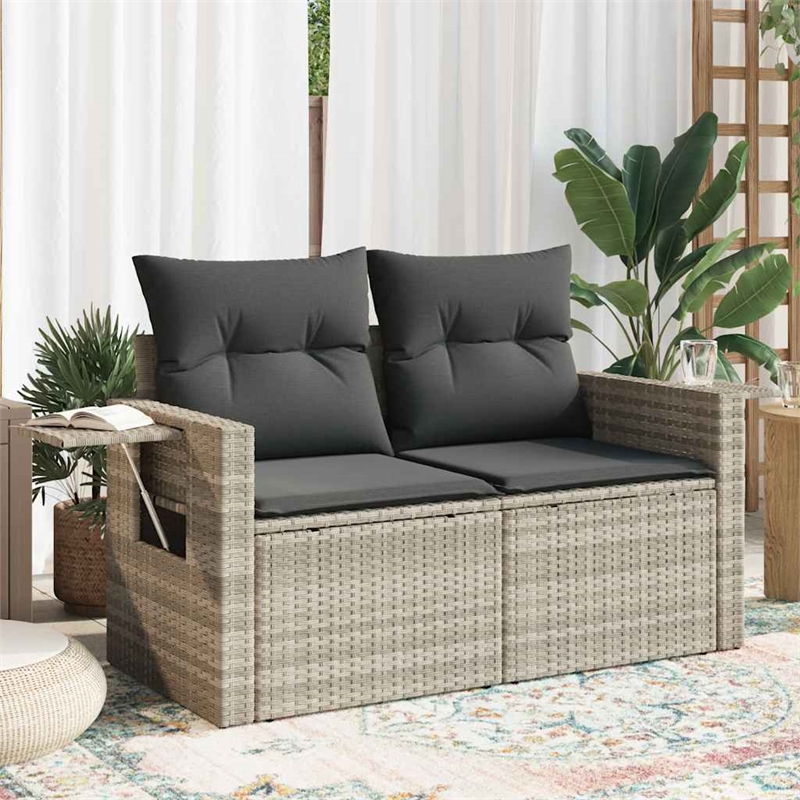 Afuera Living 2-Seater Rattan Garden Sofa With Adjustable Armrests in Light Gray