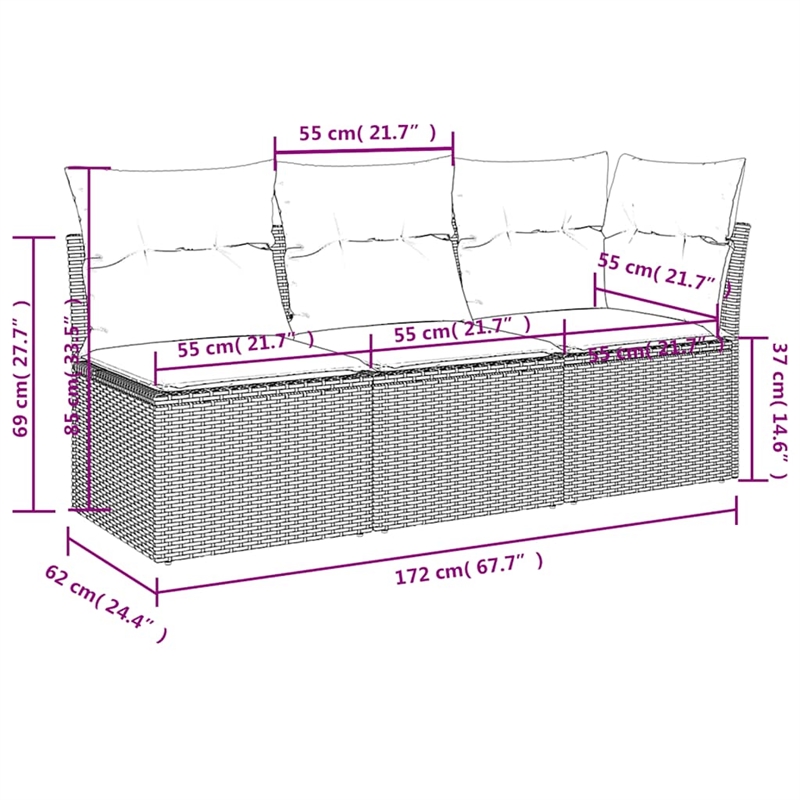Afuera Living 3-Seater PE Rattan Modular Garden Sofa in Beige