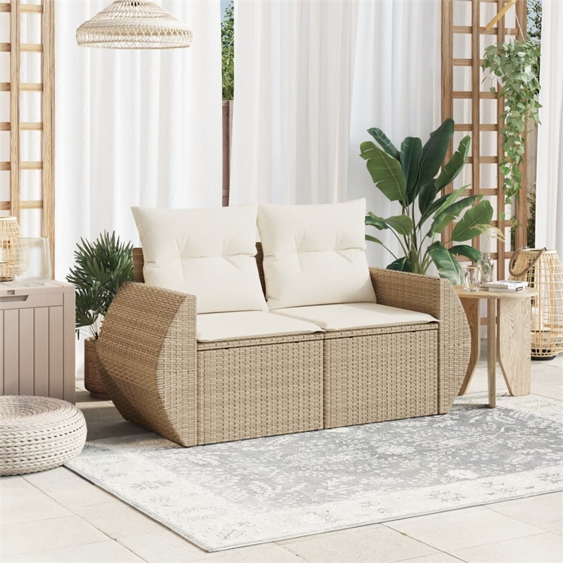 Afuera Living 2-Seater Rattan & Powder-Coated Steel Modular Garden Sofa in Beige