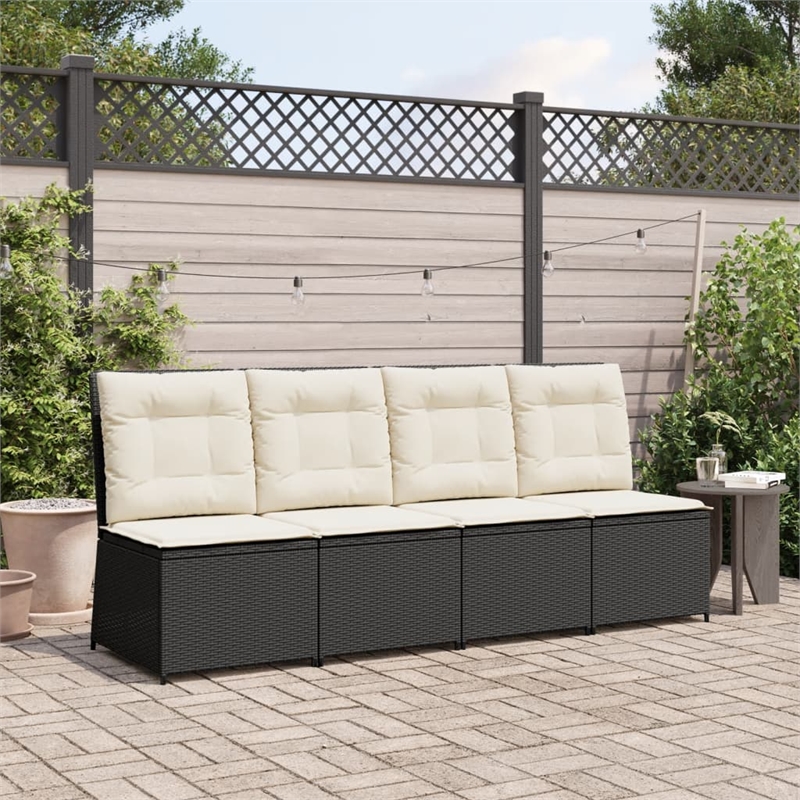 Afuera Living Contemporary PE Rattan Reclining Patio Sofa in Black
