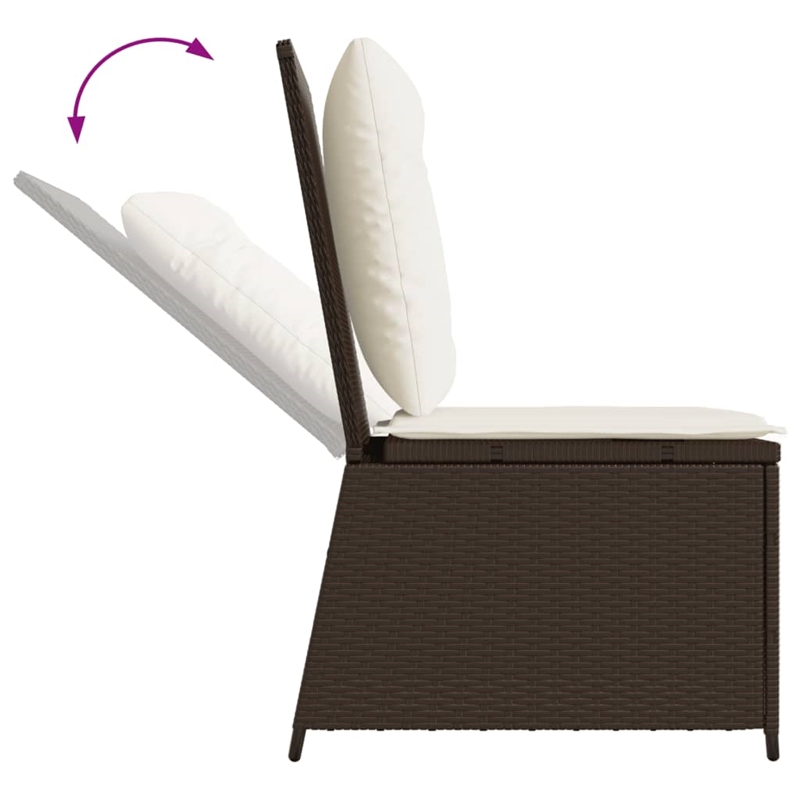 Afuera Living Contemporary Poly Rattan Reclining Patio Sofa in Brown