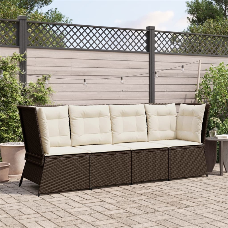 Afuera Living Single PE Rattan Patio Sofa With Adjustable Feet in Brown