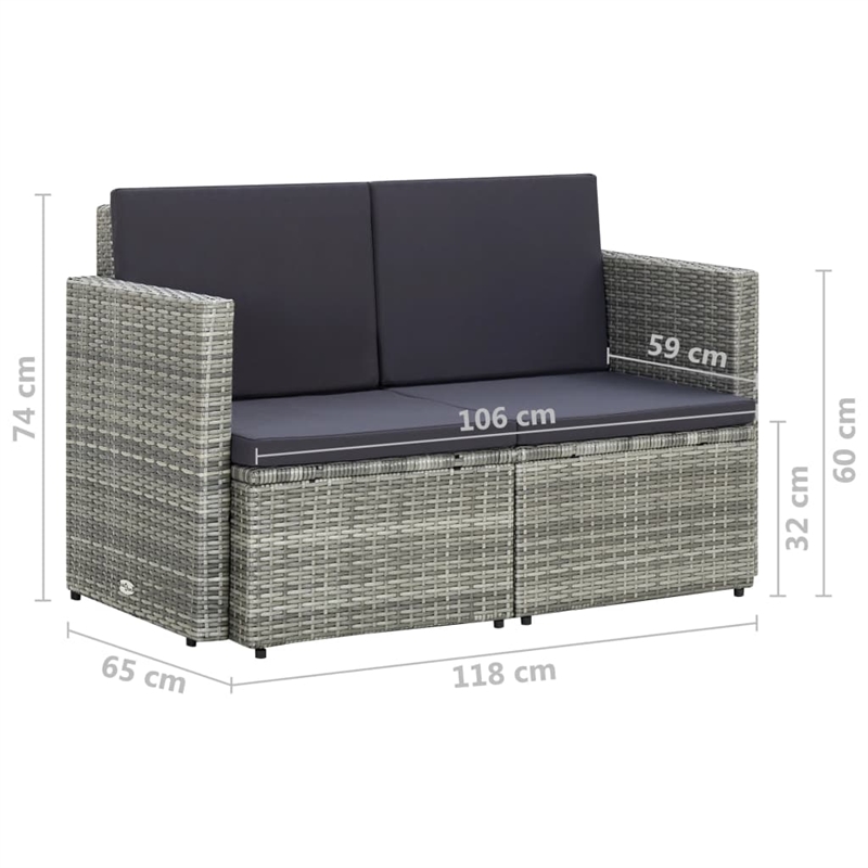 Afuera Living Gray PE Rattan & Powder-Coated Steel Sofa With Dark Gray Cushions