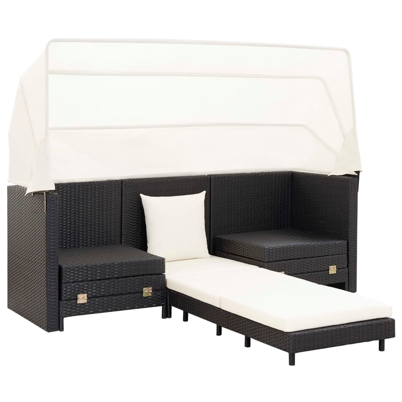 Afuera Living 3-Seater Poly Rattan Sofa Bed With Adjustable Armrests in Black