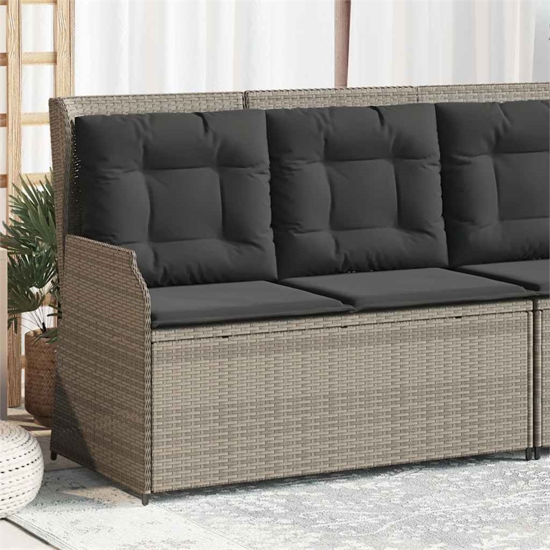Afuera Living Contemporary PE Rattan Reclining Patio Bench in Light Gray