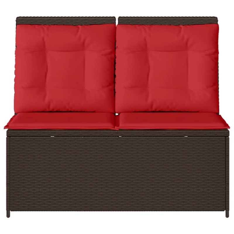 Afuera Living Poly Rattan Reclining Patio Brown Bench With Cushions in Red