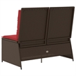 Afuera Living Poly Rattan Reclining Patio Brown Bench With Cushions in Red
