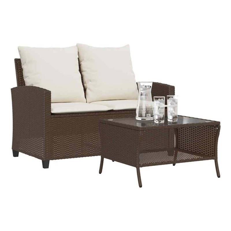 Afuera Living 2-Seater Poly Rattan Garden Sofa With Removable Covers in Brown