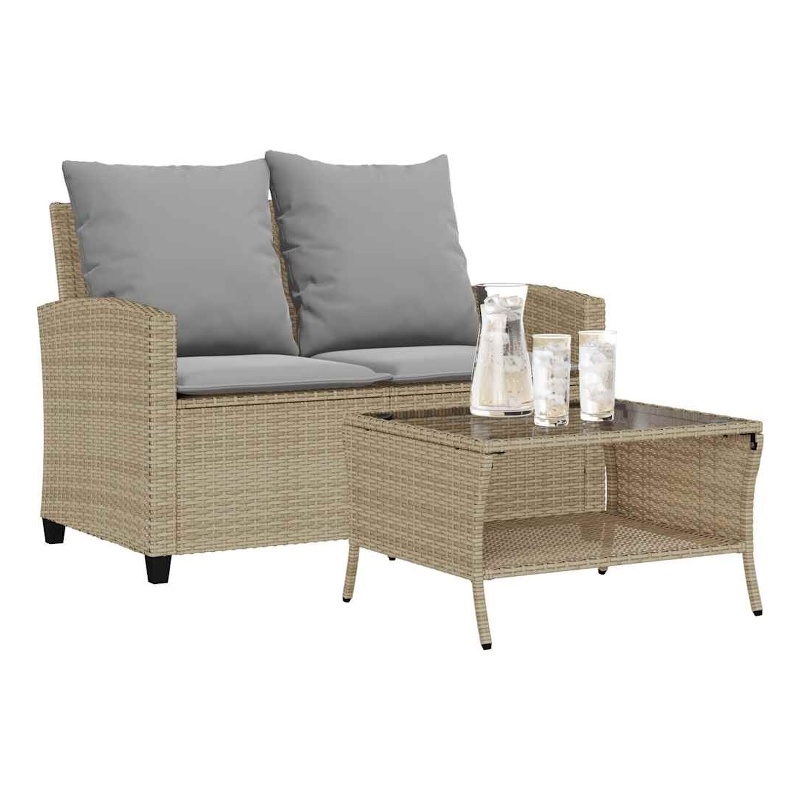 Afuera Living Contemporary Synthetic Poly Rattan Garden Sofa in Beige