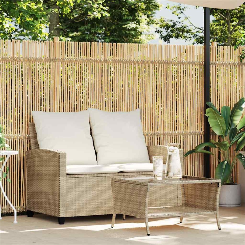 Afuera Living Medium PE Rattan Garden Sofa With Adjustable Feet in Beige