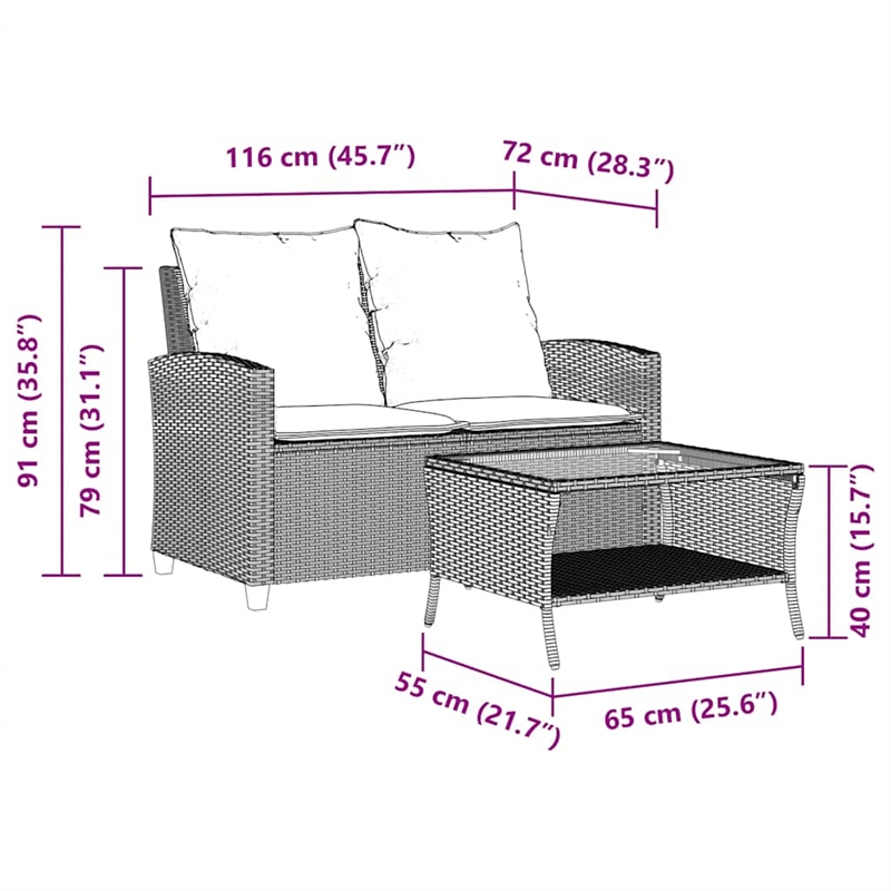 Afuera Living Medium PE Rattan Garden Sofa With Removable Covers in Light Gray