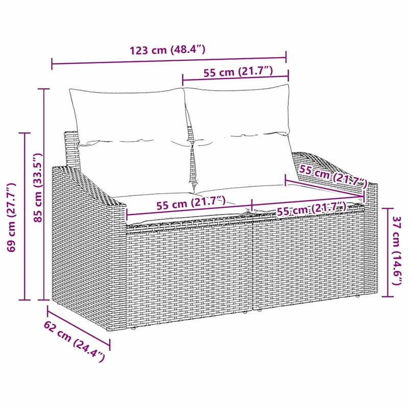 Afuera Living Contemporary Poly Rattan Garden Sofa With Cushion in Gray