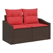 Afuera Living Contemporary Poly Rattan Garden Sofa With Cushion in Brown