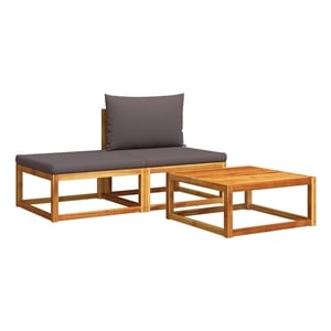 Afuera Living 3 Piece Acacia Wood And Rope Garden Sofa Set With Cushions in Gray
