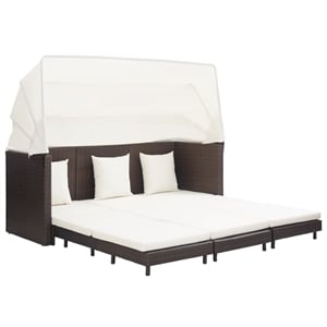 Afuera Living 3-Seater Rattan & Powder-Coated Steel Sofa Bed in Brown & Cream