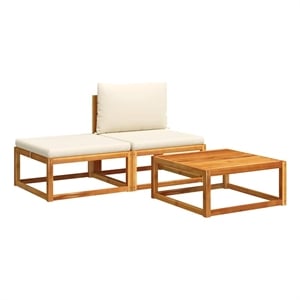 Afuera Living 3 Piece Acacia Wood & Rope Garden Sofa Set With Cushions in Cream