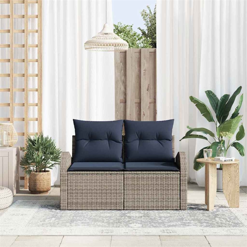 Afuera Living Contemporary Poly Rattan Garden Sofa With Cushion in Gray