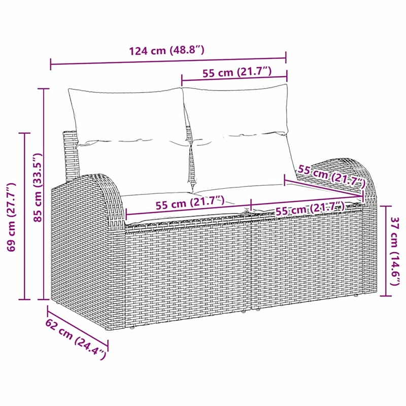 Afuera Living Contemporary Poly Rattan Garden Sofa With Cushion in Gray