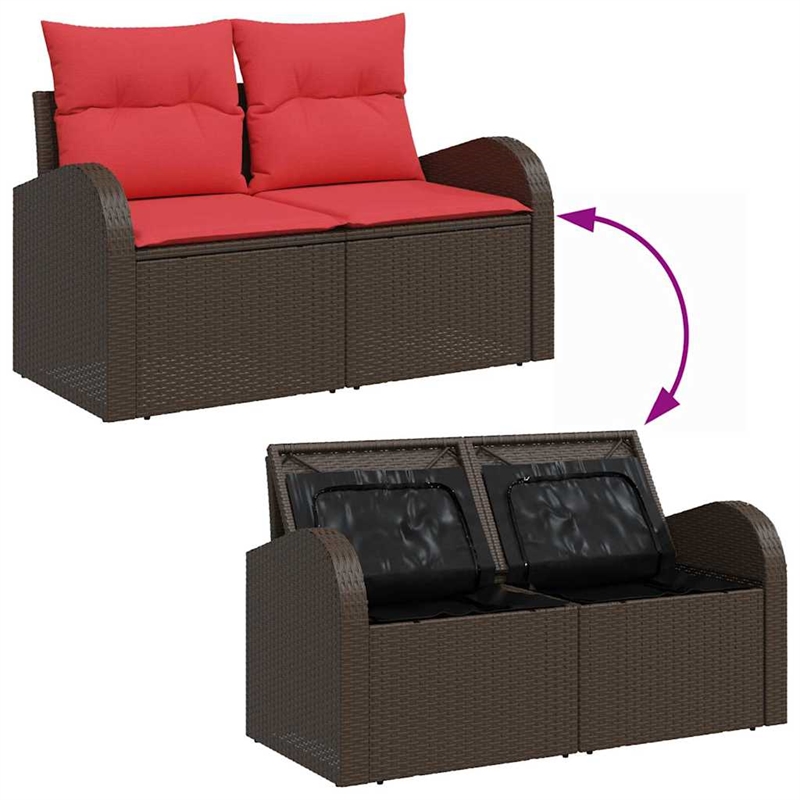 Afuera Living Contemporary Poly Rattan Garden Sofa With Cushion in Brown