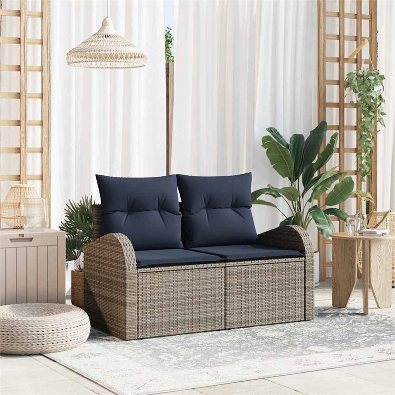 Afuera Living Contemporary Poly Rattan Garden Sofa With Cushion in Gray