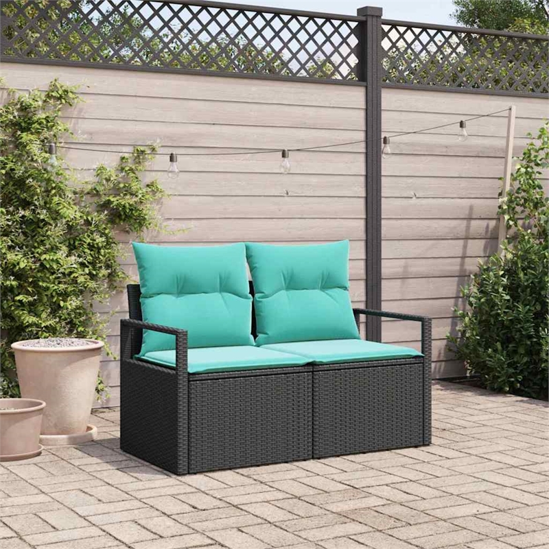 Afuera Living Black Poly Rattan Garden Sofa With Cushions in Turquoise