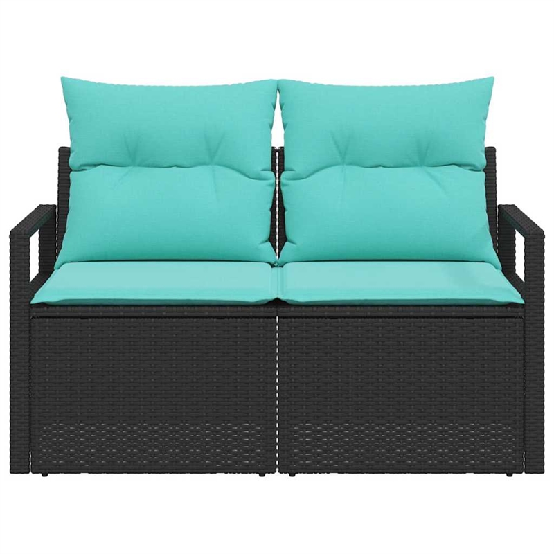Afuera Living Black Poly Rattan Garden Sofa With Cushions in Turquoise